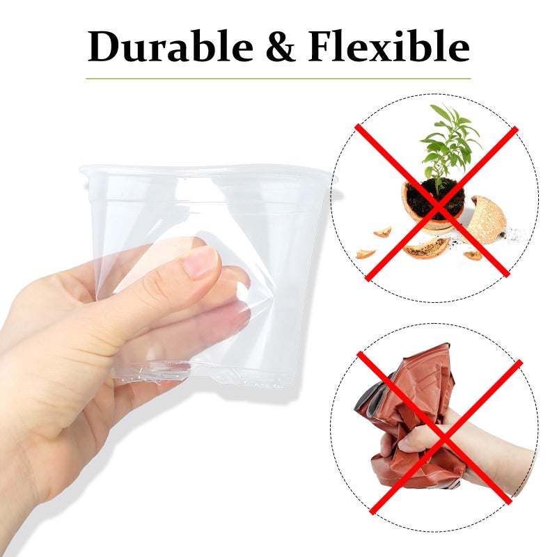 DUNPUTE 40 Pack 4/5/6/7 Inch Clear Nursery Pots with Drainage and Saucer  Clear Plastic Planter Pots for Plants  Flexible Seed Starting Pots for Succulents  Small Herbs  Annual Flowers - Image 4